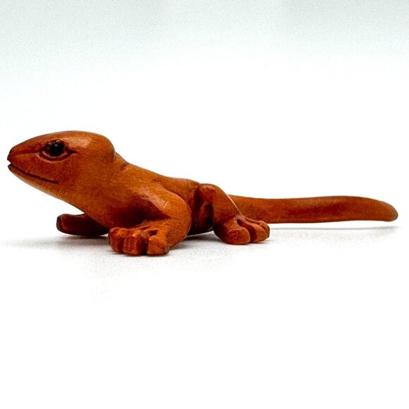 Ojime Bead Netsuke Lizard Gecko Hand-Carved Boxwood  Signed Figurine - Picture 8 of 10